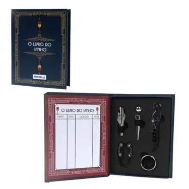 Imagem de Kit Vinho Completo 5 Peças, Saca-Rolhas, Anel Salva-Gotas, Tampa, Dispensador, Cortador de Lacre, Caixa Presente