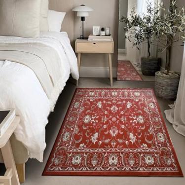 Imagem de 1 Tapete Quarto Beira Cama Antiderrapant 100X150 Js Do Pe Vr (M10 Vermelho - Classico Floral Flores)