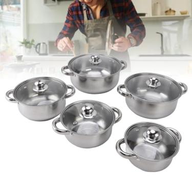 Imagem de HEEPDD Conjunto de Panelas de Aço Inoxidável de 5 Peças, Panelas e Frigideiras Com Tampa de Vidro, Próprio para Máquina de Lavar Louça para Cozinha, Comida Caseira, Sopa, Molho,
