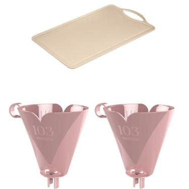 Imagem de Conjunto de 2 Suporte para Filtro de Café 103 Rosa + 1 Tábua de Cozinha Multiuso Pequena Cinza