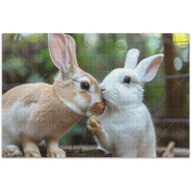 Imagem de Quebra-cabeças Rabbits Kiss Love 500 peças para adultos, pintura de belas artes, quebra-cabeças de paisagem, jogos, presentes tecnológicos