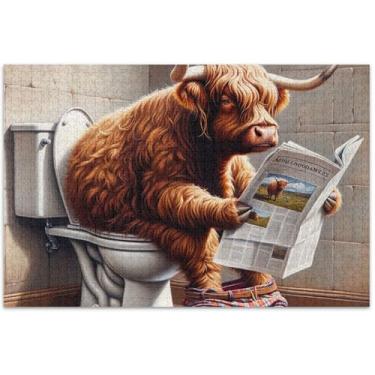 Imagem de Quebra-cabeça engraçado vaca Highland adulto 500 peças arte floral pintura mordaça presente quebra-cabeça divertido bobo, 20,5 x 14,9 polegadas