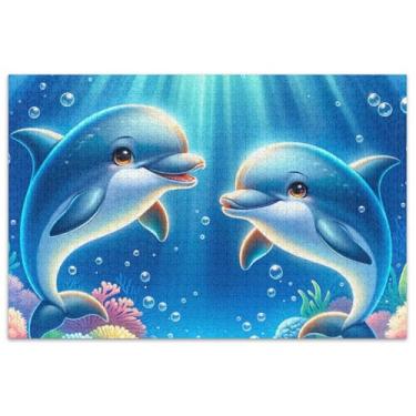 Imagem de Quebra-cabeça para adultos com golfinhos fofos, animais marinhos, 500 peças, presentes de mordaça, presente de desenho animado, animal