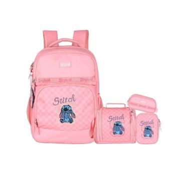 Imagem de Kit Stitch Mochila Costas + Lancheira + Estojo Box E Triplo