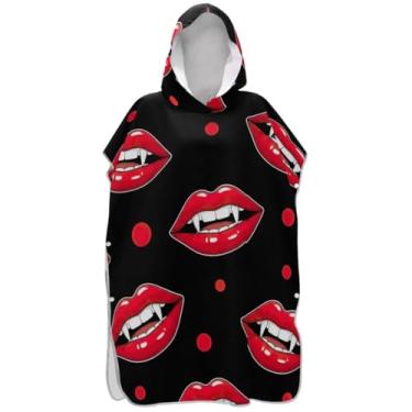 Imagem de Joisal Poncho de surfe preto de lábios vermelhos para trocador adulto absorvente masculino poncho com capuz toalhas de banho de praia com capuz