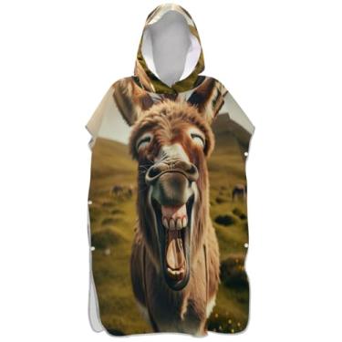 Imagem de Joisal Poncho de surfe para adultos trocador de roupa de praia com capuz toalha de banho leve engraçado burro adulto ponchos para mulheres