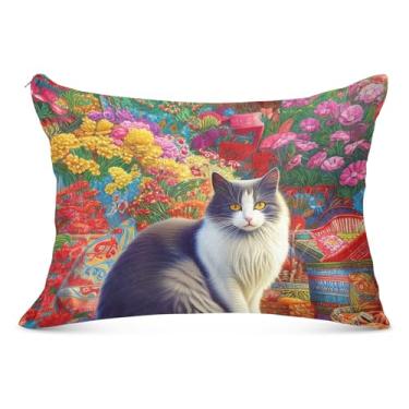 Imagem de Fronha decorativa floral colorida cinza com zíper para travesseiro padrão Queen King capa de almofada de corpo com estampa de arte macia, tamanho king, 50,8 cm x 101,6 cm