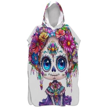 Imagem de Joisal Poncho de surfe para adultos trocador de roupa de praia com capuz toalha de banho feminina vestível ponchos com capuz fofo feminino caveira de açúcar