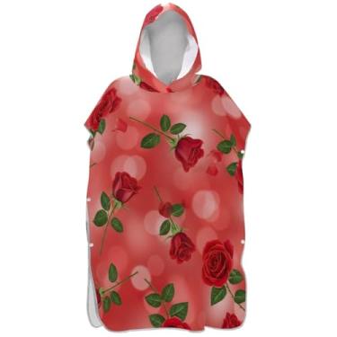Imagem de Joisal Red Roses Poncho de Surf Poncho Adultos Trocador Praia Banho Com Capuz Toalhas Plus Size Adulto Ponchos para Mulheres