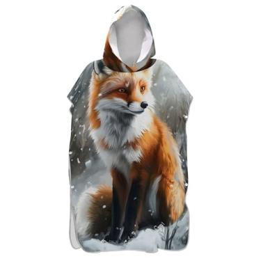 Imagem de TSENQUE Lindo roupão de inverno raposa neve surf poncho trocador adulto reutilizável praia ponchos para homens praia moletom toalha floral