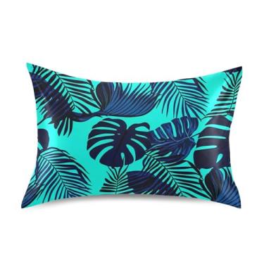 Imagem de Travesseiros Queen King Size Azul Escuro Folhas de Palmeira Monstera Cetim Cool Impressão de Arte Refrescante Decoração de Casa Roupa de Cama King Size 101,6 cm x 50,8 cm