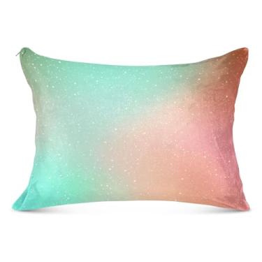 Imagem de Capas de almofada de flanela com estampa colorida verde laranja decorativa padrão king queen size capa de travesseiro de cama fofa, tamanho Queen, 50,8 cm x 76,2 cm