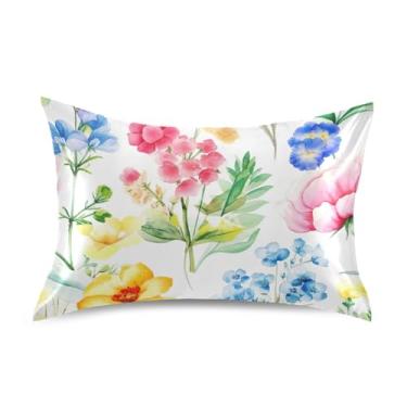 Imagem de Fronhas de cetim para resfriamento de cabelo animal floral padrão king queen fronha decoração de cama travesseiro tamanho queen 76.2 cm x 50.8 cm flores silvestres arte