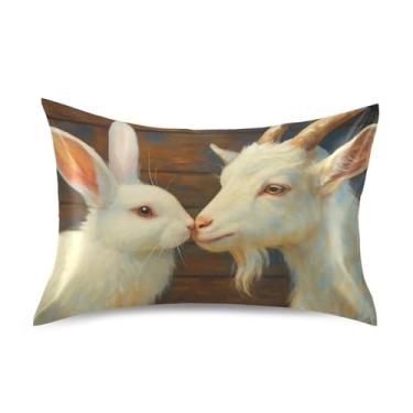 Imagem de Fronhas de travesseiro floral desenho animado coelho cabra branco cetim refrescante king queen fronha decoração de cama fronha tamanho queen 76,2 cm x 50,8 cm