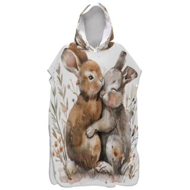 Imagem de Joisal Poncho de surfe plus size trocador de roupão adulto com capuz toalha de praia estampado coelho fofo ponchos de praia para homens