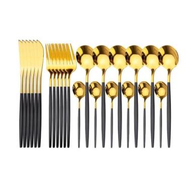 Imagem de Faqueiro 24Pc Aço Inox Kyoto Dourado/Preto - Nakazaki