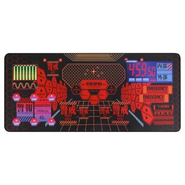 Imagem de Tapete de mouse EVA Neon Genesis Evangelion extra grande com tema 89,9 cm x 39,9 cm - design de interface de alerta cibernético, estilo estado de emergência, almofada de mesa de uso duplo para jogos e