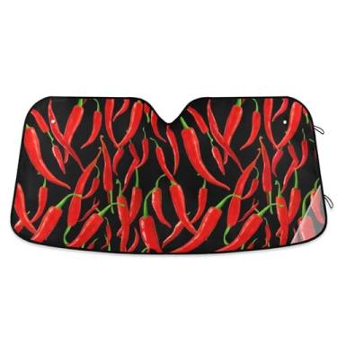 Imagem de Toldo de sol personalizado preto com estampa de pimentas vermelhas para para-brisas de carro engraçado retrátil dobrável sombra de carro para para-brisa dianteiro impressão animal S, 134,6 cm x 59,7
