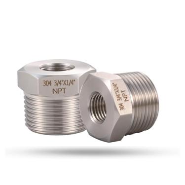 Imagem de 2 peças de bucha sextavada redutora NPT macho de 1/10.2 cm fêmea NPT para bucha sextavada de encaixe de tubo de aço inoxidável 304, adaptador redutor de encaixe de tubo resistente