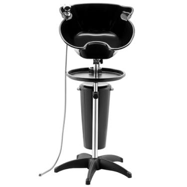 Imagem de VEVOR Tigela de xampu portátil, pia de xampu profunda com altura e ângulo ajustáveis, estação de lavagem de cabelo inclui mangueira de drenagem, chuveiro e balde, pia de salão para uso doméstico e