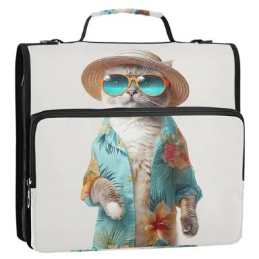 Imagem de Fichários divertidos com 3 anéis de gato fixes, 3 cm, organizador de fichário com zíper, bolsa escolar com alça de ombro, pasta de armazenamento profissional com alça