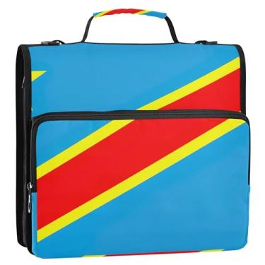 Imagem de Organizador de fichário com zíper com bandeira do Congo 3 cm 3 anéis bolsa de fichários escolares resistente com alça de ombro portfólio e estojo suporte de pasta de anel