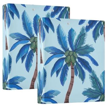 Imagem de Pastas de três anéis azuis de palmeiras tropicais 3,5 polegadas, 200 folhas, fofas, pastas, anel redondo, floral, fichário de escritório, 31,5 x 27 x 6 cm, 1 pacote