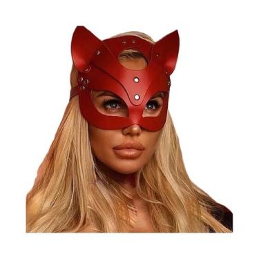 Imagem de Máscara De Gato De Couro Vermelho Para Mulheres, Acessório Sexy De Cos