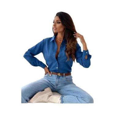 Imagem de Blusa Elegante De Chiffon Feminina Com Decote Em V, Manga Longa, Camis