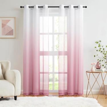 Imagem de Cortinas transparentes de chiffon ombré, filtro de luz de 203 cm para decoração de sala de estar e quarto, conjunto de 2 painéis de cortina enrugados gradientes para quarto de meninas, jardim, quintal