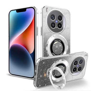 Imagem de Anlalish Capa compatível com Vivo X300 Pro com suporte de anel, capa de telefone transparente para Vivo X300 Pro capa de silicone TPU com glitter (prata)