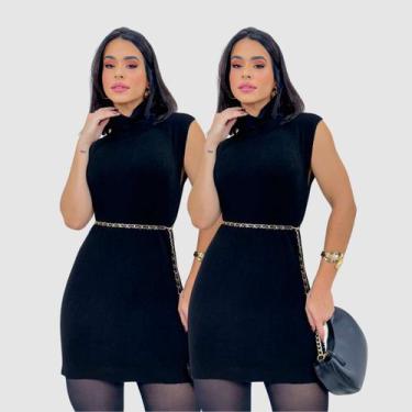 Imagem de Kit 2 Blusa Feminina Tricot Regata Gola Alta Longa Outono - SWISS BOUT