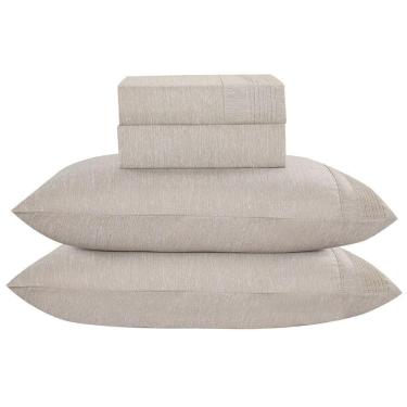 Imagem de Jogo De Cama Lençol King Plysce Percal 300 Fios 4 Peças Bege 100% Poliéster