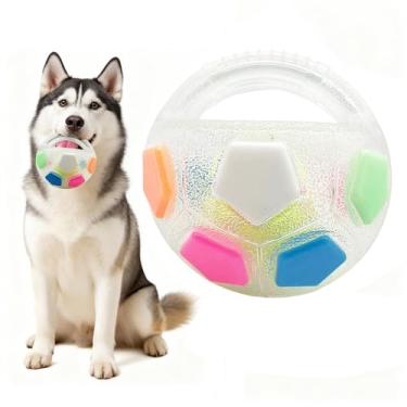 Imagem de Brinquedo interativo de bola de cachorro resistente, brinquedo interativo para cães, 13 cm, formato de futebol americano, bola de borracha redonda com alça para mastigar agressivos e treinar