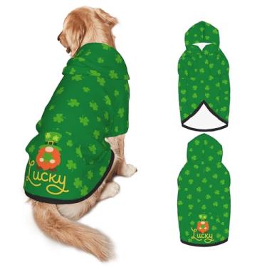 Imagem de Fantasia de cachorro do Dia de São Patrício com capuz para cães grandes - Roupa macia para fantasias de animais de estimação com orifício e bolso, roupas engraçadas para cães de raça média a grande