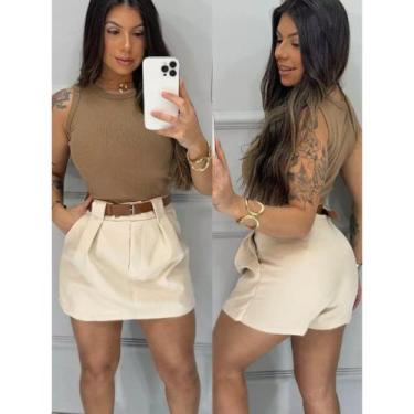 Imagem de Conjunto Feminino Cropped Marrom e Short Saia Alfaiataria Nude Elegant