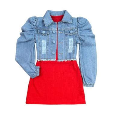 Imagem de Vestido Infantil Com Jaqueta Manga Princesa Mini Diva Luxo, Vermelho, 