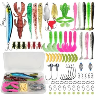 Imagem de Conjunto de iscas de pesca, 83 peças com caixa, isca falsa e anzol, minhoca de plástico macio, adequado para água doce e água do mar