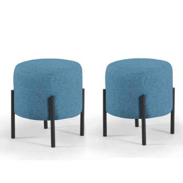 Imagem de Kit 02 Pufe Redondo Estilo Industrial Pés Metal Liverpool - Due Decor,