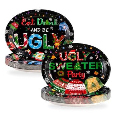 Imagem de Grencian 50 peças, suéter feio, pratos ovais de Natal, está prestes a ficar feio, pratos de festa, descartáveis, para decoração de Natal