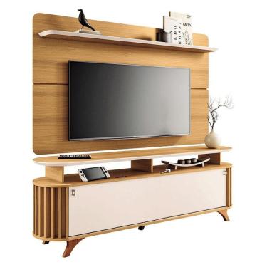 Imagem de Rack Bancada Alba Com Painel Curv Cinamomo Off White - Hb Móveis