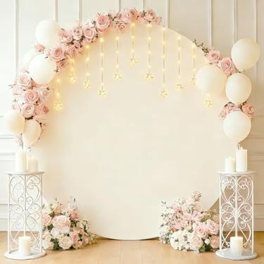 Imagem de Patioman Capa de fundo redonda de 2 m com luzes de fada para suporte de arco de casamento, capa de arco de balão circular resistente a rugas com luzes de LED para decoração de cerimônias de chá de
