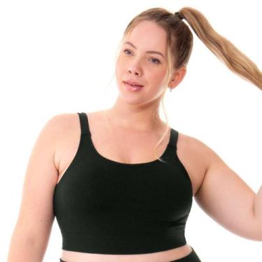 Imagem de Top Fitness Plus Size com Bojo Removível Jacquard Colmeia Preto Zee Ru