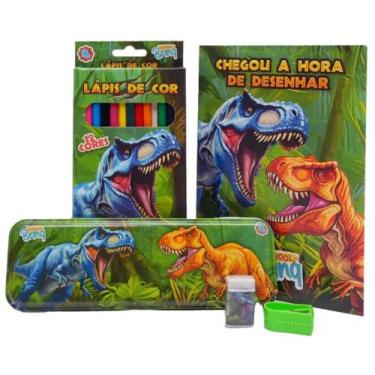 Imagem de Kit Escolar DINO/GAMER para Colorir com Estojo Metálico Sortido - TK S