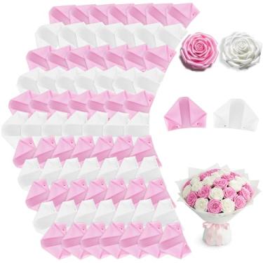 Imagem de TONIFUL 200 peças de pétalas de rosa e branco de cetim pré-fabricadas pétalas de rosa semi-acabadas para rosa eterna, buquês de flores, artesanato para dia dos namorados, formatura, casamento