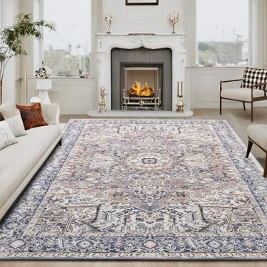 Imagem de ISEAU Tapetes vintage laváveis – Tapetes de área de quarto de 15 x 23 cm, tapetes antiderrapantes grandes laváveis na máquina para sala de estar, sala de jantar, cozinha, sala de aula, escritório