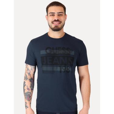 Imagem de Camiseta Guess Masculina Silk Logo Scratchs Azul Marinho-Masculino
