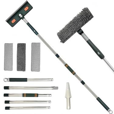 Imagem de Conjunto de limpador de rodo de janela 4 em 1, ferramenta de limpeza de janelas com haste extensível ajustável de 205 cm, kit profissional de lavagem de janela de cabo longo para casa, janelas