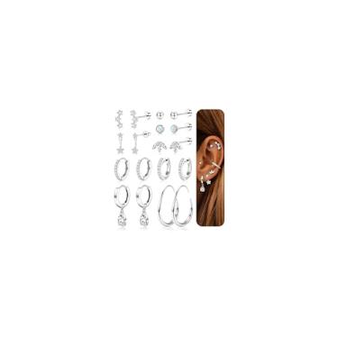 Imagem de LOYALLOOK Brincos femininos hipoalergênicos de aço inoxidável cirúrgico 20G, banhado a ouro 14 K, brincos de argola de cartilagem para vários piercings, Aço inoxidável, Zircônia cúbica