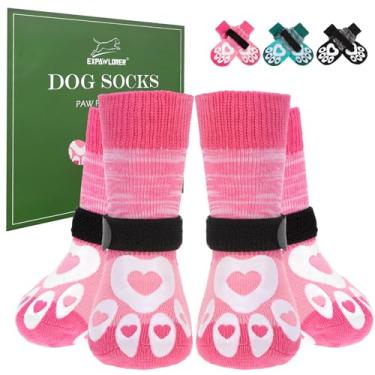 Imagem de EXPAWLORER Meias para cães para evitar lamber patas com garras para pisos de madeira antiderrapantes, sapatos de inverno para cães que brilham no escuro, botas e protetores de patas para cães idosos